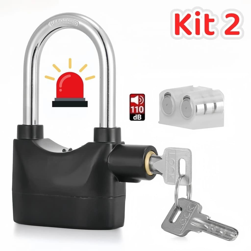 Cadeado com Alarme 110dB Antifurto Segurança Moto Portão Bicicleta Resistente à Água  MTCS