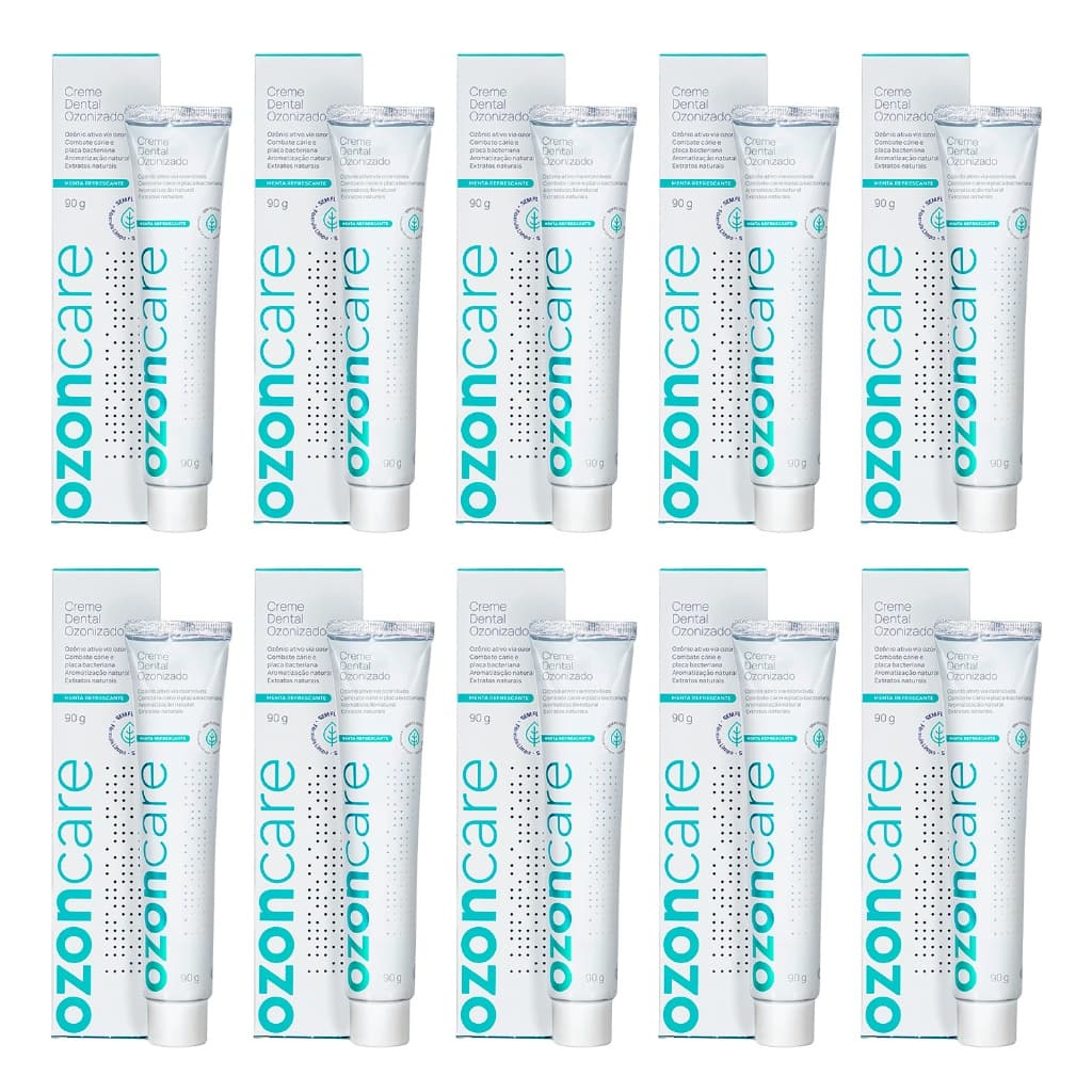 Kit 10 Creme Dental Ozonizado Vegano com Óleos Essenciais para Higiene Bucal de Adultos Crianças 90g