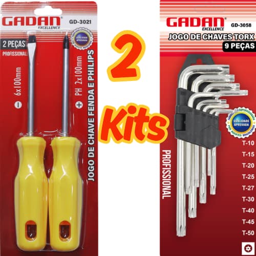 Kit Jogo de Chaves Torx 9 Peças + Chaves de Fenda e Philips Profissional Gadan