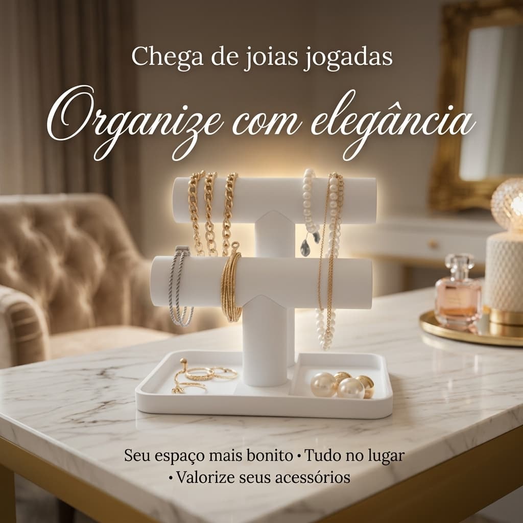 Suporte Organizador Para Joias E Bijuterias Com Dois Níveis Design Elegante Branco