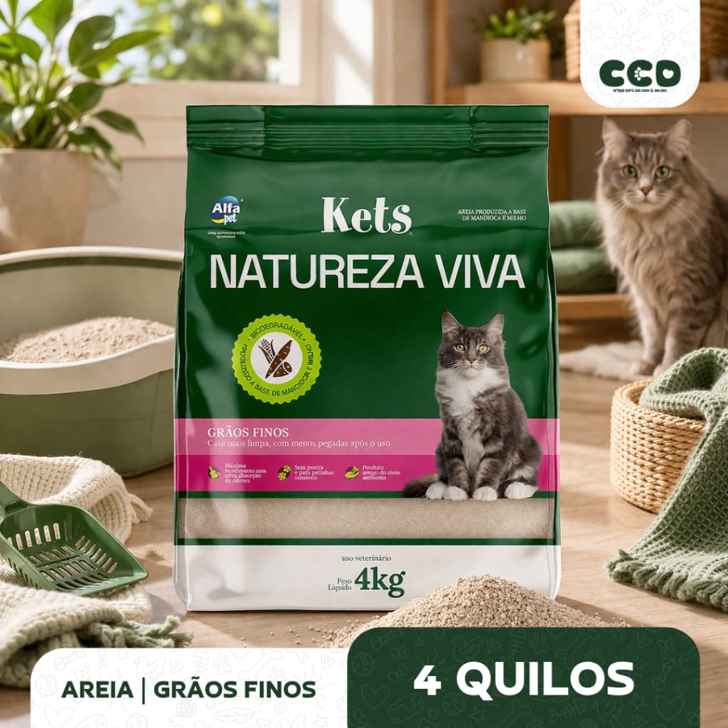 Kit 3/6 Areia Biodegradável Kets Natureza Viva Grãos Finos 4 kg
