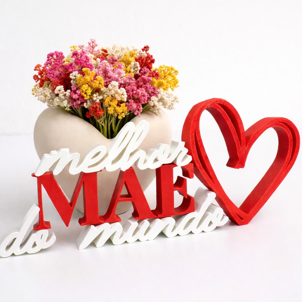 KIT Letreiro Melhor Mãe do Mundo + Vaso Coração COM FLOR, Decoração, Presente  Lembrança, Placa