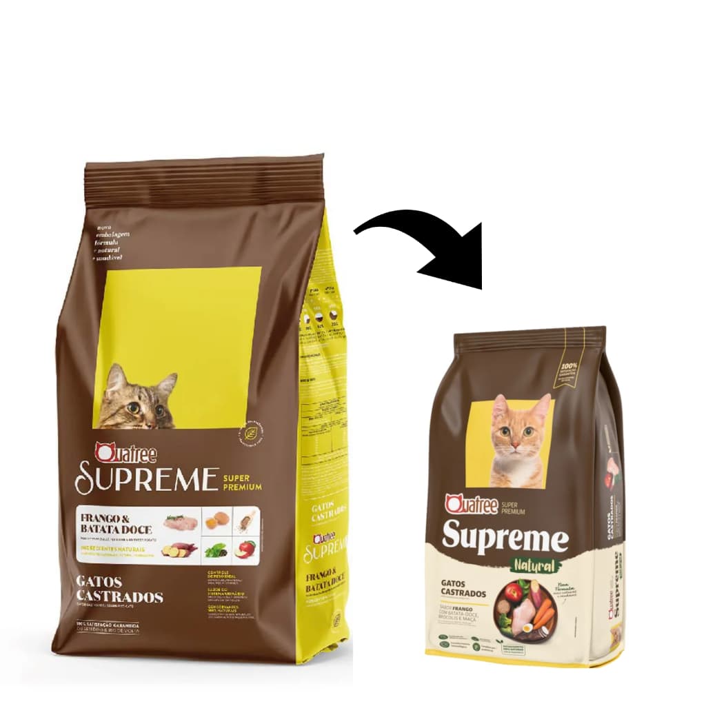 Ração Quatree Supreme Gatos Castrados Frango Batata Doce - Pacotes até 3Kg