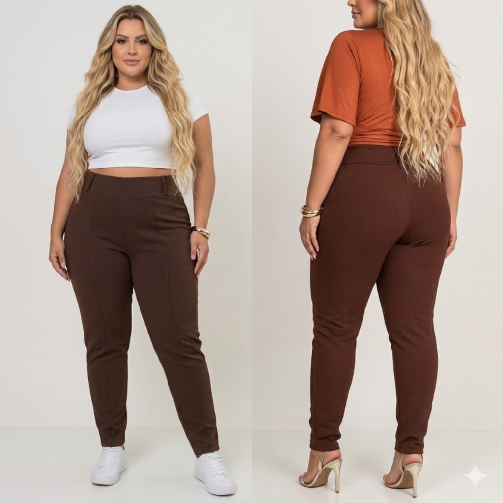 Calça Legging Montaria Cintura Alta Modeladora Tecido Crepe De Malha Zero Transparência do 44 ao 54