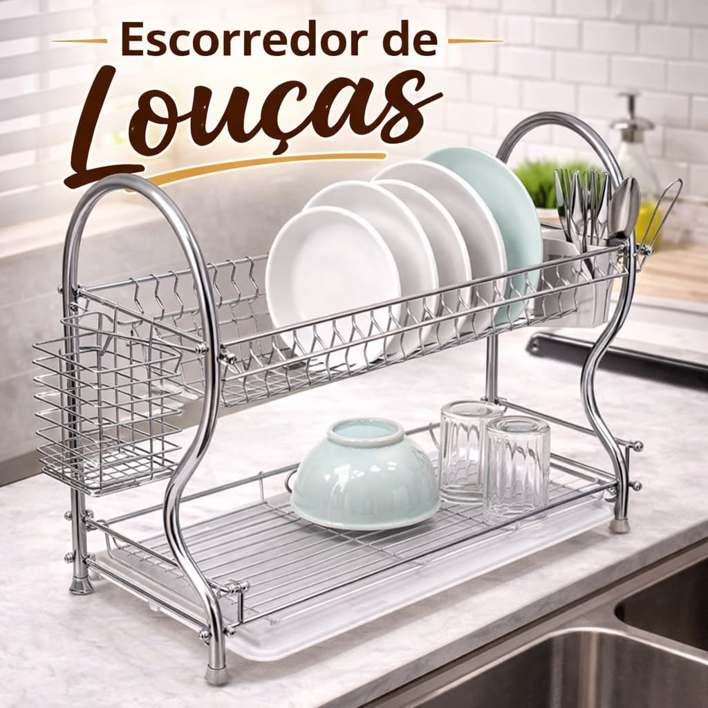 Escorredor Pratos Talheres Copos Louça Inox Suporte Rack Organizador Pia Secagem Organizador de Pratos Copos e Utensílio