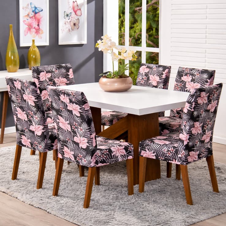 Kit 6 Capas De Cadeira Malha Estampada Malha Lisa Qualidade Premium