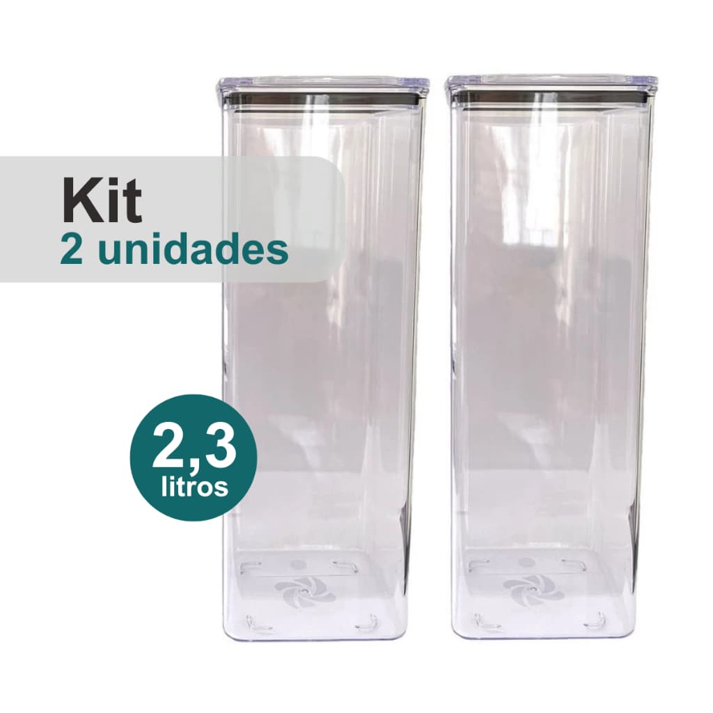 Kit 2 Potes Herméticos 2,3L Acrílico Transparente Organizador Alimentos