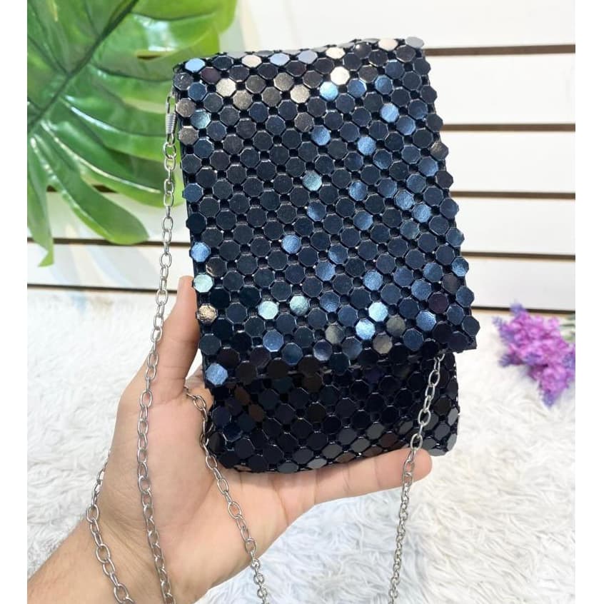 Bolsa Clutch Com Alça Formato Placa Metalizada Geometrica Para Festas e Formaturas Clutch