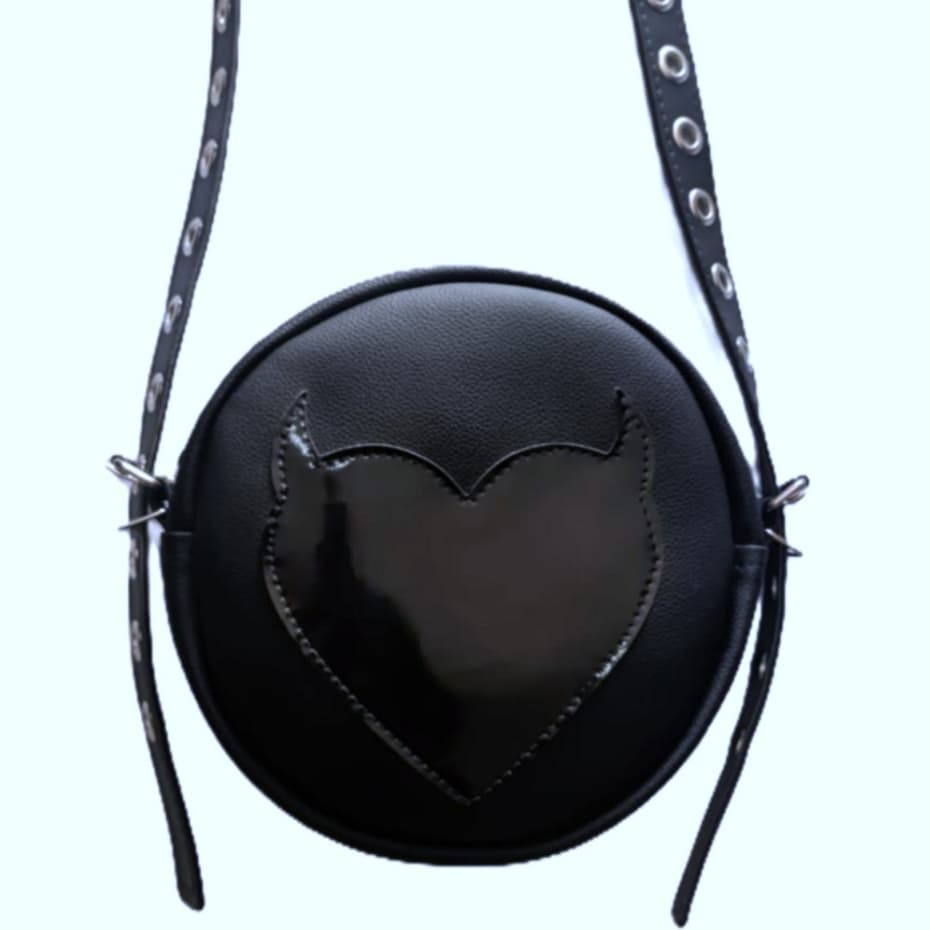 Bolsa Transversal De Ombro Redonda Preta Moderna Dark Rock Coração