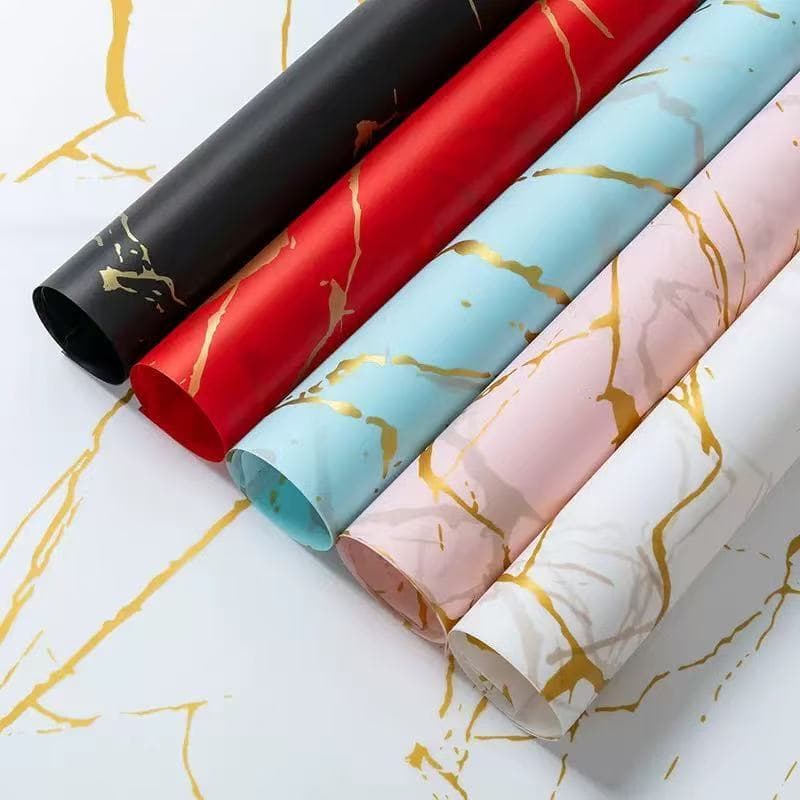 Kit C/20 Folhas Poli Sujinho Estampa De Mármore Dourado Papel De Embrulhar Buquês e Presente 56*56cm
