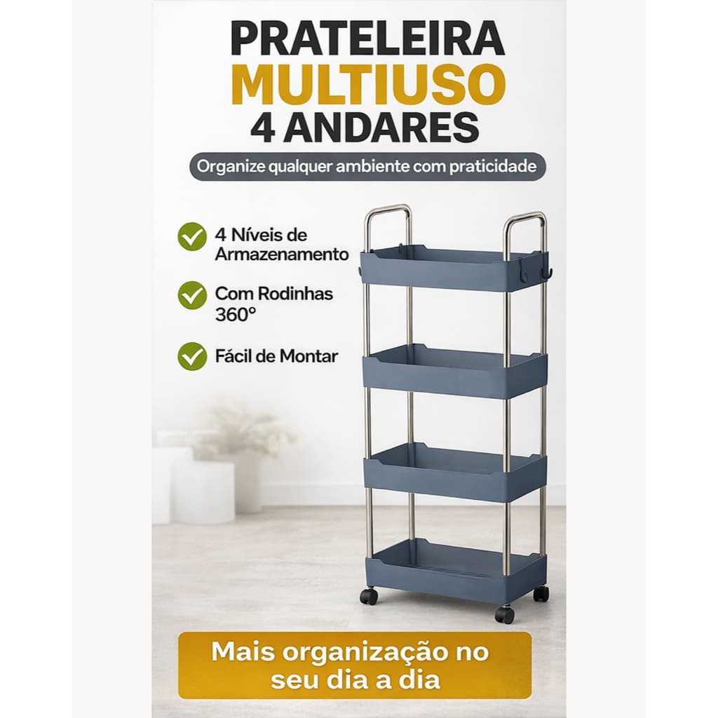 Prateleira Multiuso 4 Andares com Rodinha Organizador Estreito
