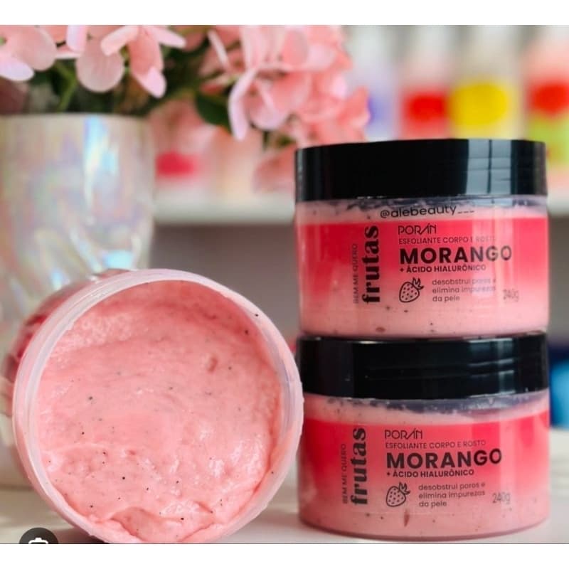 Esfoliante Corpo e Rosto Morango + Ácido Hialurônico da Poran, hidratação