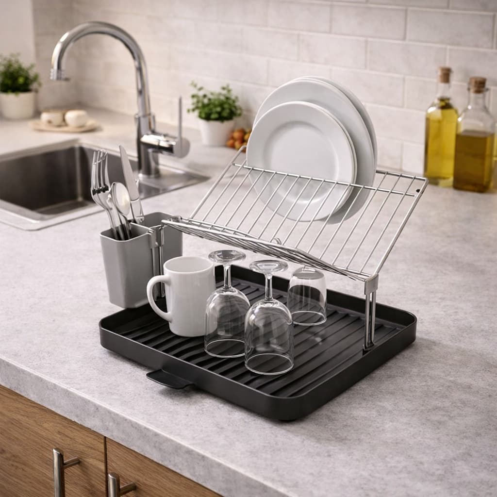 Escorredor de Louça em Metal com Porta Talheres – Suporte Secagem Pratos Cozinha Prático