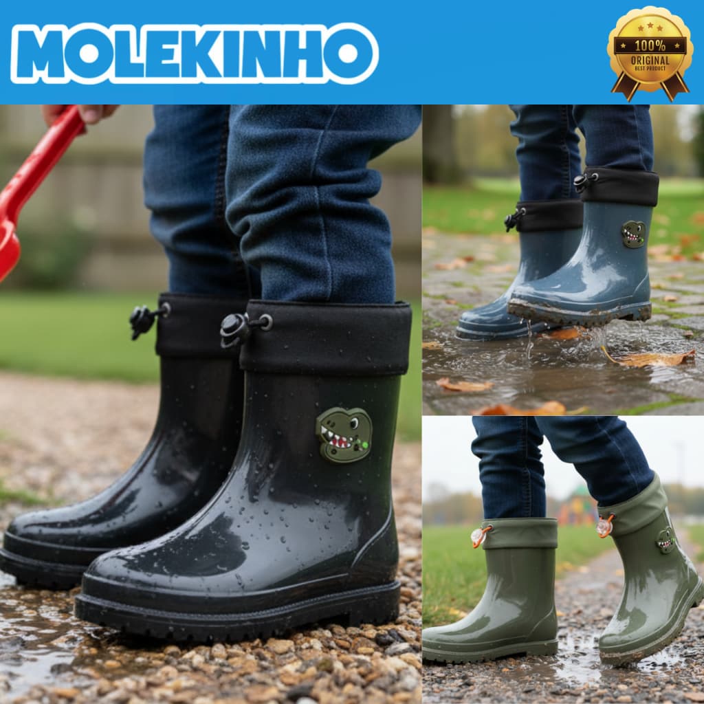 Bota Infantil Molekinho Galocha Menino Confortável Dinossauro Impermeável Dia a Dia ou Chuvosos 2876102 Original
