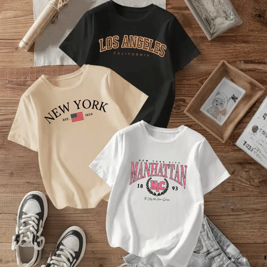 Kit 3 Camisetas Estampas Delicada Casual Blusa Dia a Dia Passeio Escola Faculdade Trabalho Qualidade