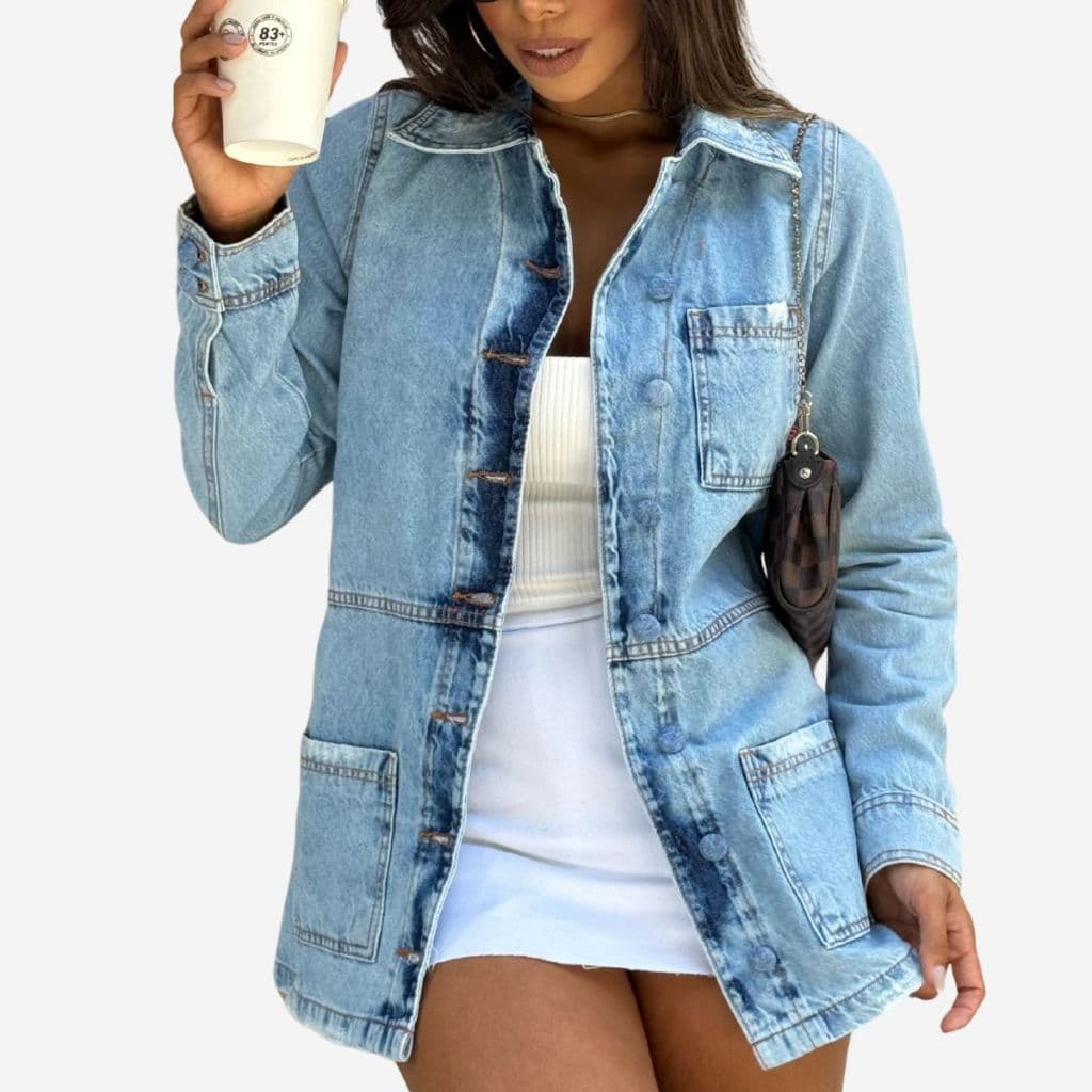 Jaqueta Jeans Feminina Max Jaqueta Manga Longa Lançamento Parka Casacos