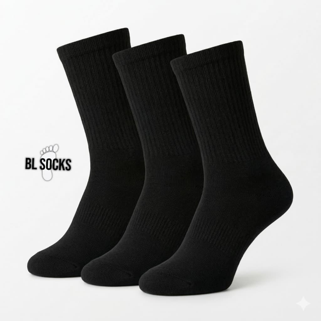 Kit 24 Pares Meias Cano Longo/Alto Algodão Preta Masculina Feminina Unissex