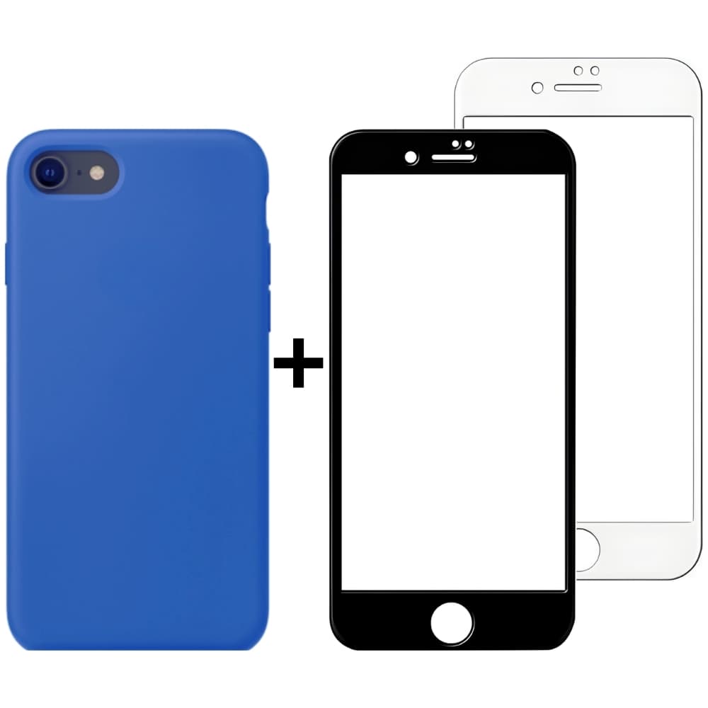 Kit Capinha Azul Escuro e Película Transparente para Iphone 7, Iphone 8 e Iphone SE Case Fechada nas Laterais Silicone