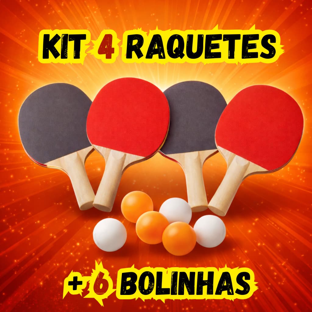 Kit 4 Raquetes 6 Bolinhas Ping Pong Tênis De Mesa Madeira Resisitente Treinos Semi Profissional