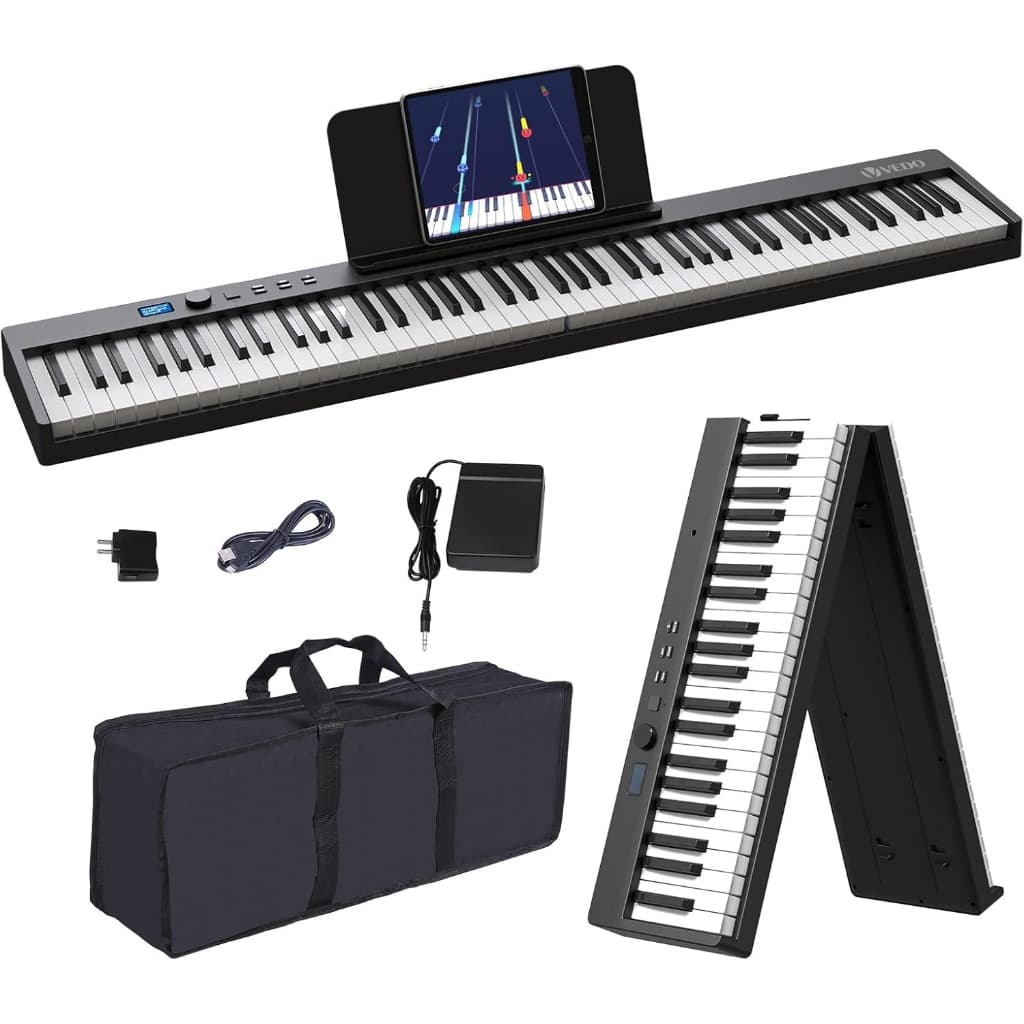 Teclado de piano dobrável, teclado de piano dobrável de tamanho normal com 88 teclas semi-contrapesadas, teclado eletrôn