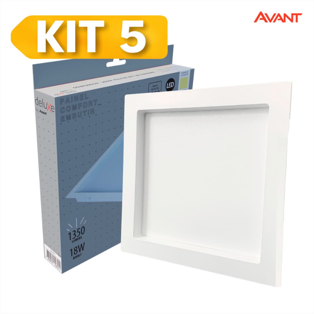 Kit 5 Painel LED Comfort Avant 18W Embutir 2700K Branco Quente Bivolt