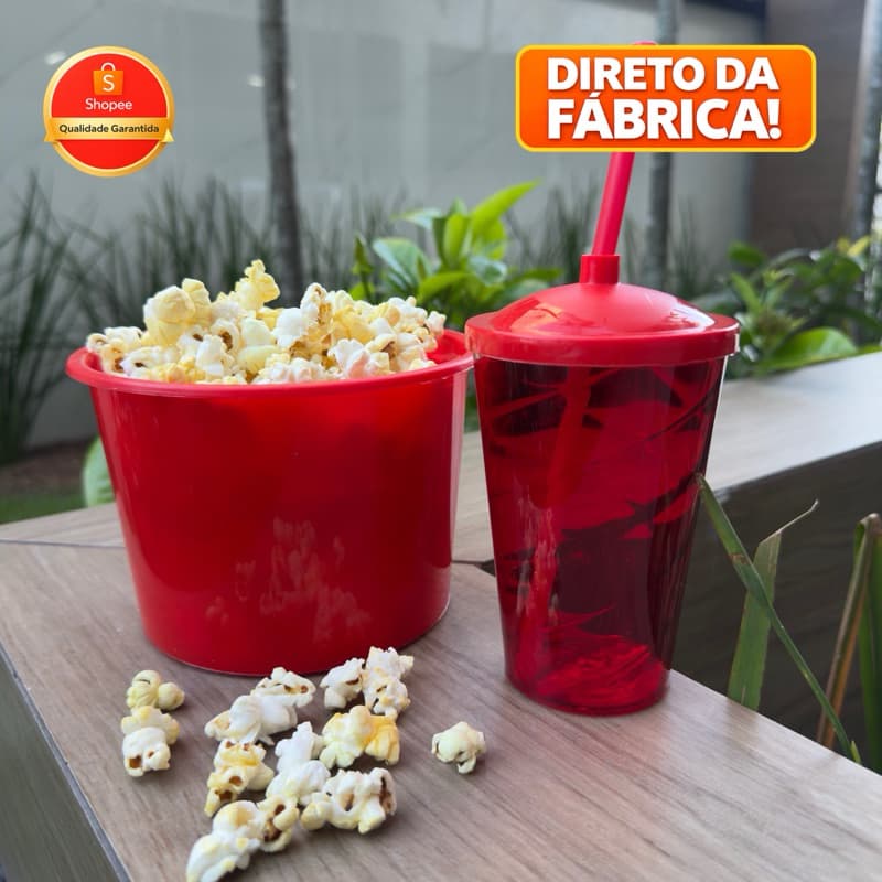 KIT Cinema • 12 Copo Twistter + 12 Balde de pipoca | Festas e Lembrancinhas