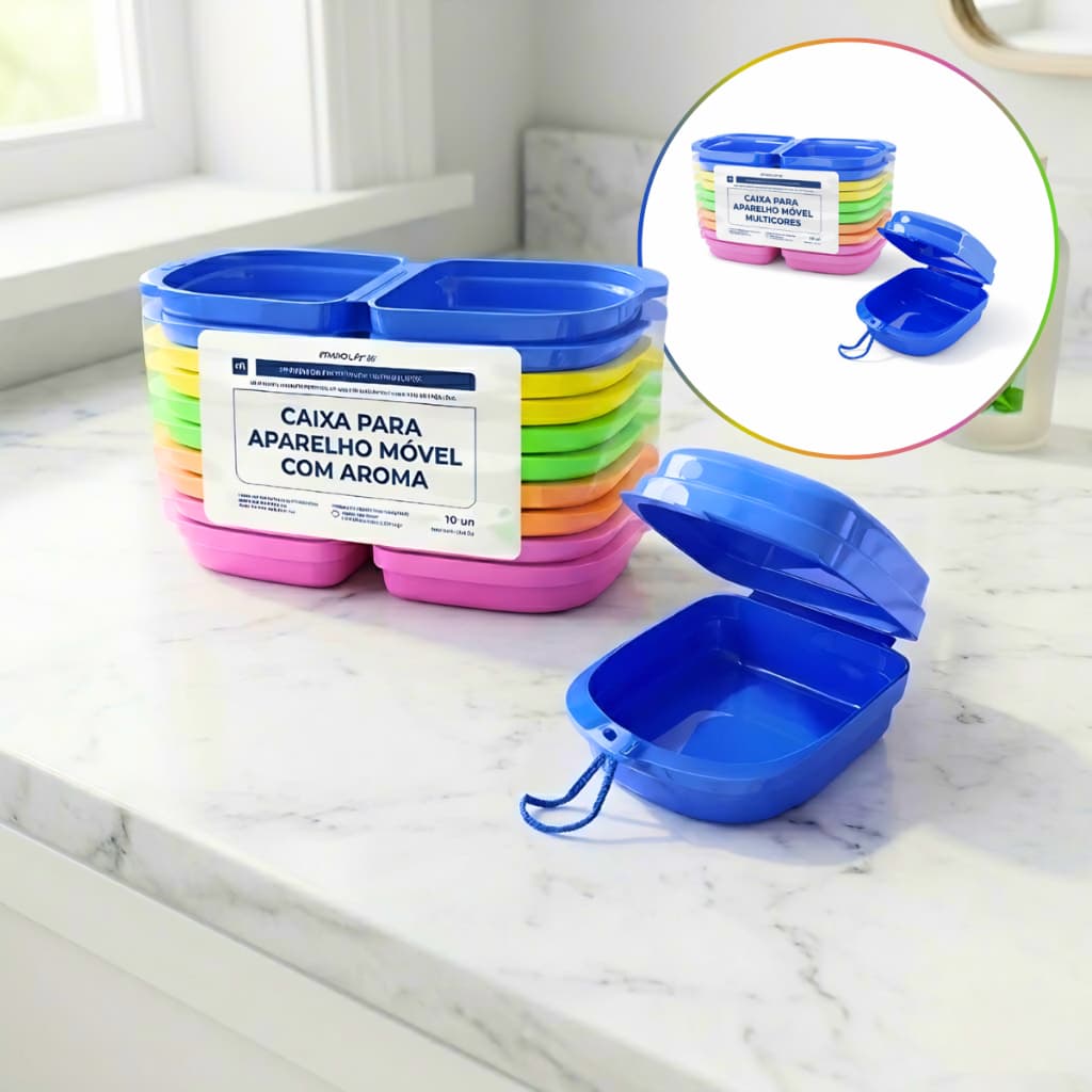 Caixa Para Aparelho Móvel Com Aroma Multicores Porta Prótese Dental Ortodôntica Higiene e Proteção