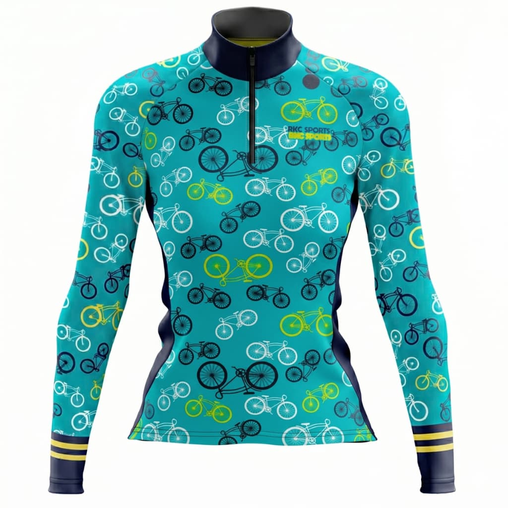 CAMISA CICLISMO FEMININA MOUNTAIN BIKE MANGA LONGA PROTEÇÃO UV RKC SPORTS AZUL CELESTE