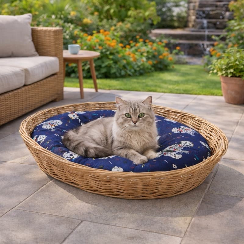 Cama P/ Pet Gato Cachorro Feita em Vime Artesanal Envernizado Com Almofada Diversas Cores e Estampas