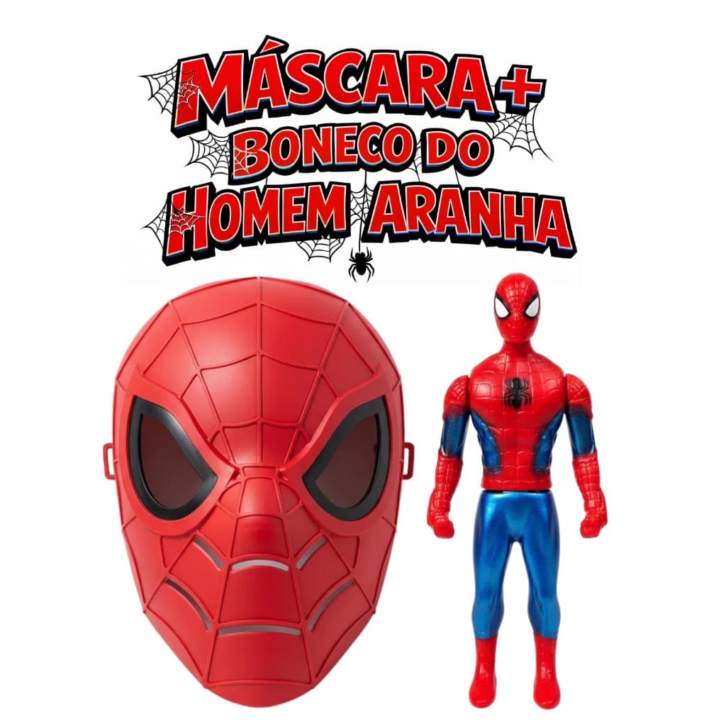 Kit Máscara do Homem Aranha e Boneco Personagem Brinquedo Infantil