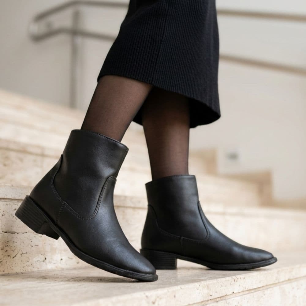 Bota Feminina Ankle Boot Bico Fino Country Chelsea Salto Grosso Com Zíper na lateral