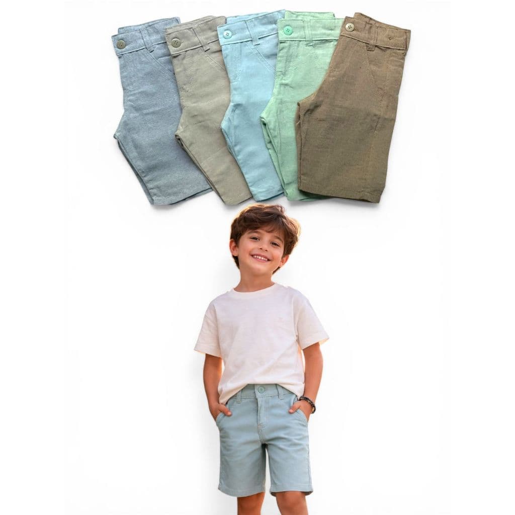 Bermuda Linho Infantil Menino Mauricinho Juvenil Moda Casual Verão