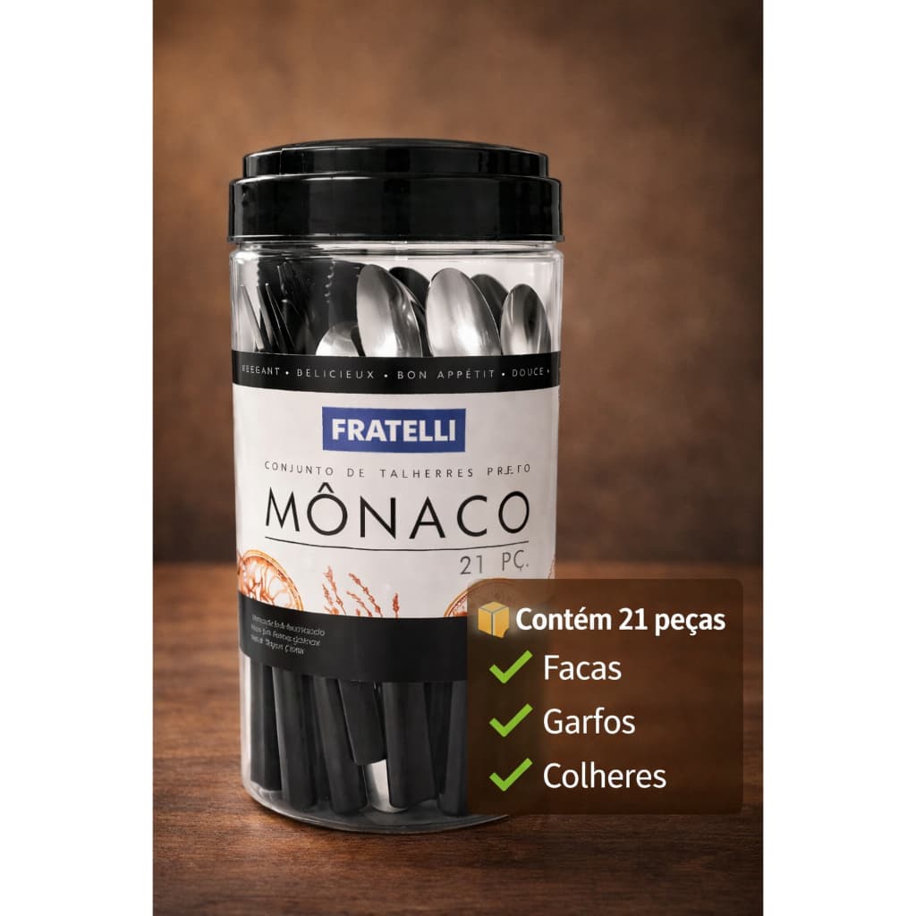 Jogo de Talheres Aço Inox Conjunto Mônaco Kit Faca Colher de Sobremesa e Garfo Completo e Resistente