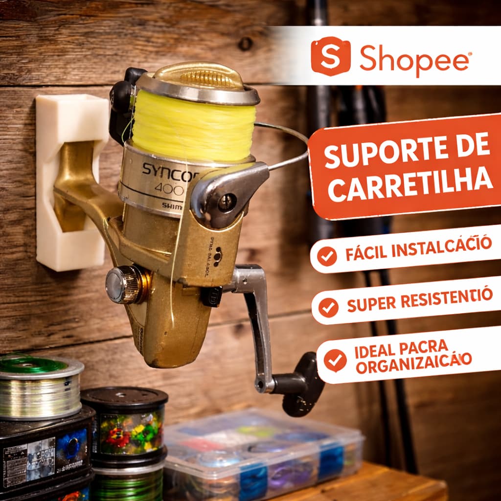 Suporte para Carretilha / Molinete de Parede | Organizador de Pesca | Alta Resistência + Fácil Instalação