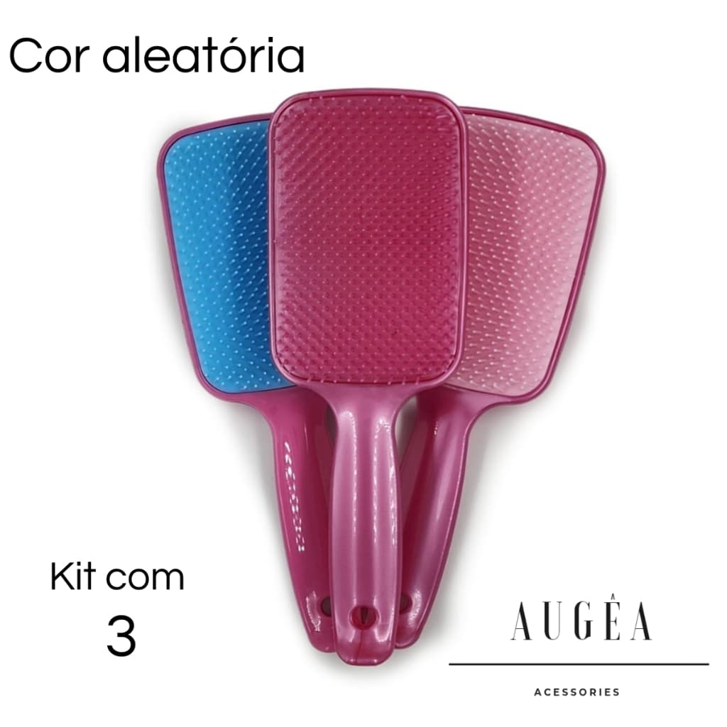 Kit 3 Escovas de Cabelo Raquete Flex Desembaraçadora Mágica