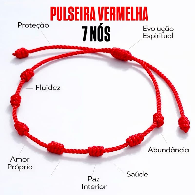 Pulseira Vermelha 7 Nós Kabbalah Contra Mal Olhado Inveja Adulto Regulável