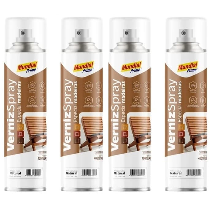 KIT 4 UNIDADES - Verniz Spray para Madeira 400ml Mundial Prime com Proteção Solar