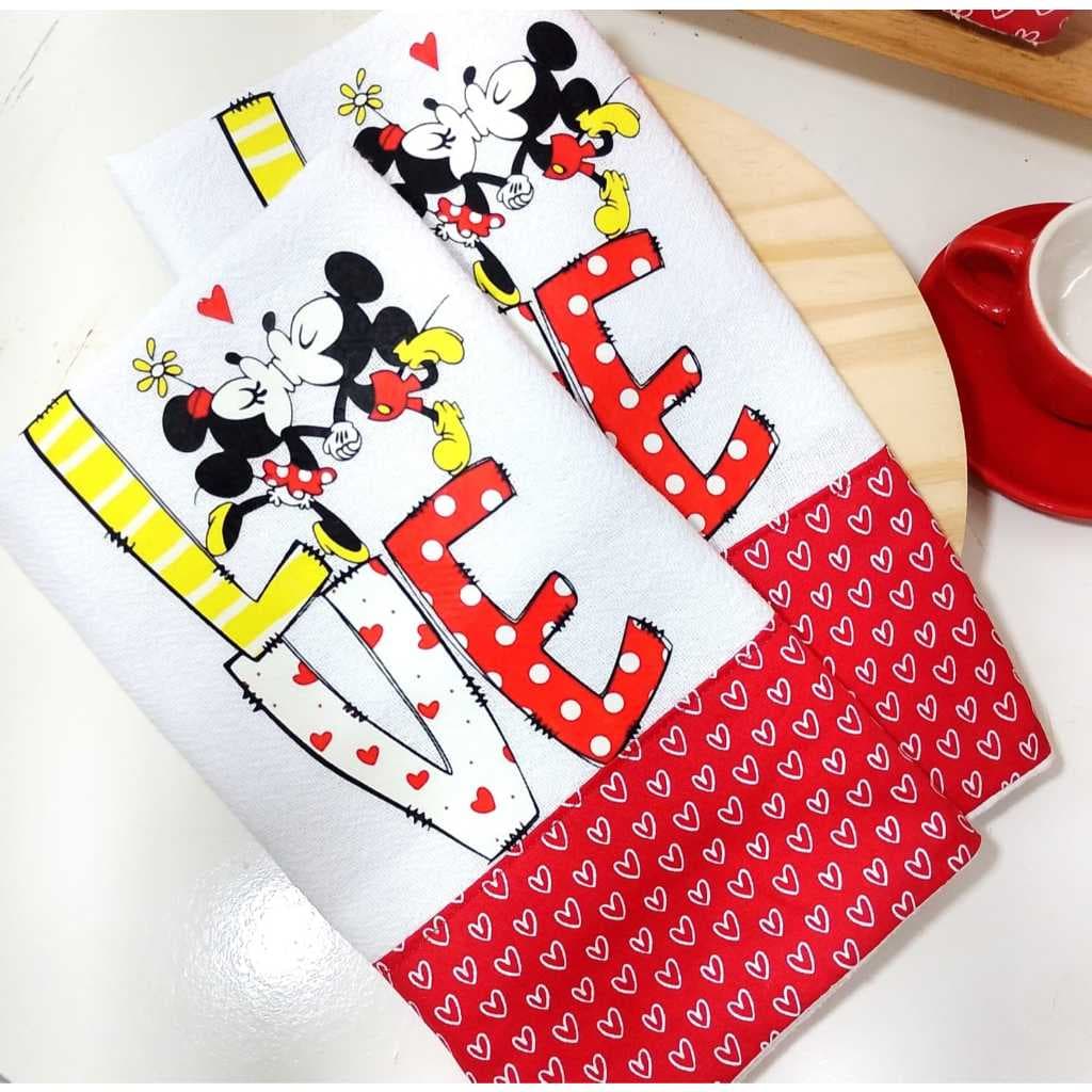 Pano de Prato Mickey e Minnie Apaixonados