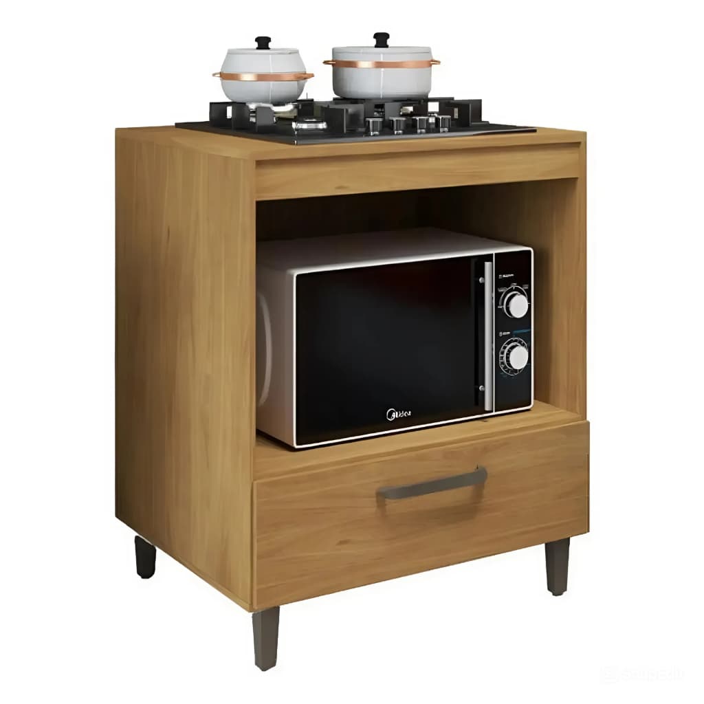 Balcão De Cozinha Freijó Para Cooktop 4 Bocas Moderno Com Gaveta Grande