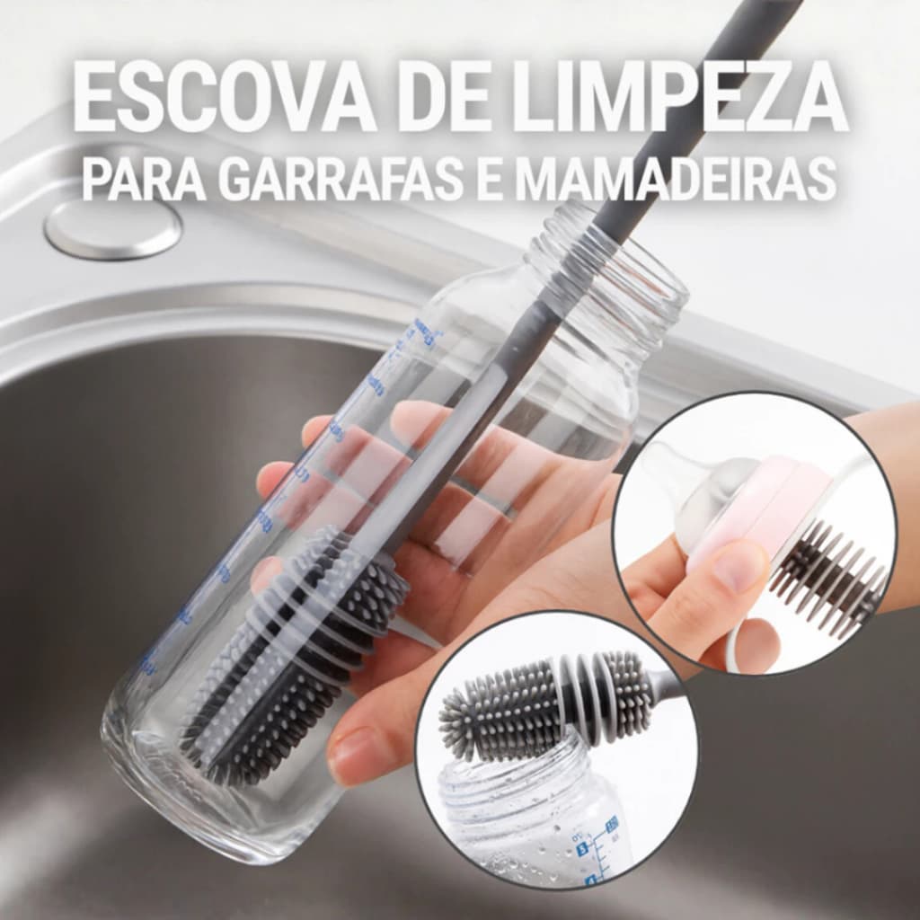 Escovas de Lavar Garrafa Mamadeira Copo Taça Silicone