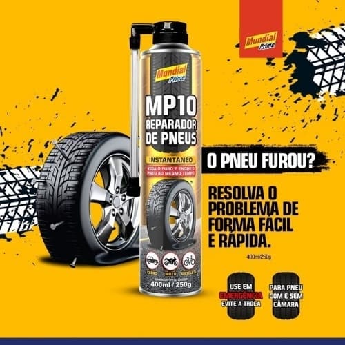 Spray Reparador de Pneus Instantâneo - Veda o Furo e Enche o Pneu - 400ml - Mundial Prime