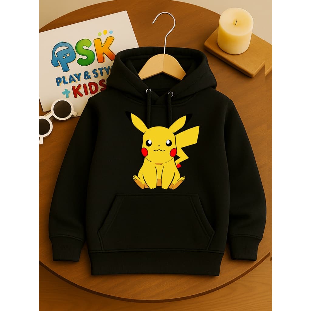 Agasalho Infantil Pikachu Anime Pokémon Blusa de Frio Canguru Moletom Capuz 100% Algodão