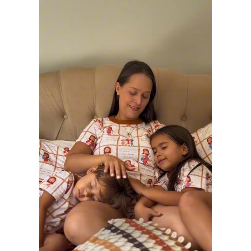Pijama Feminino Adulto Religioso - Estampa Pai Nosso e Jesus - 100% Algodão P ao GG