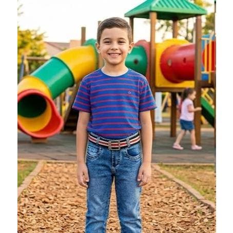 CALÇA JEANS INFANTIL MENINO 4/8 COM CINTO