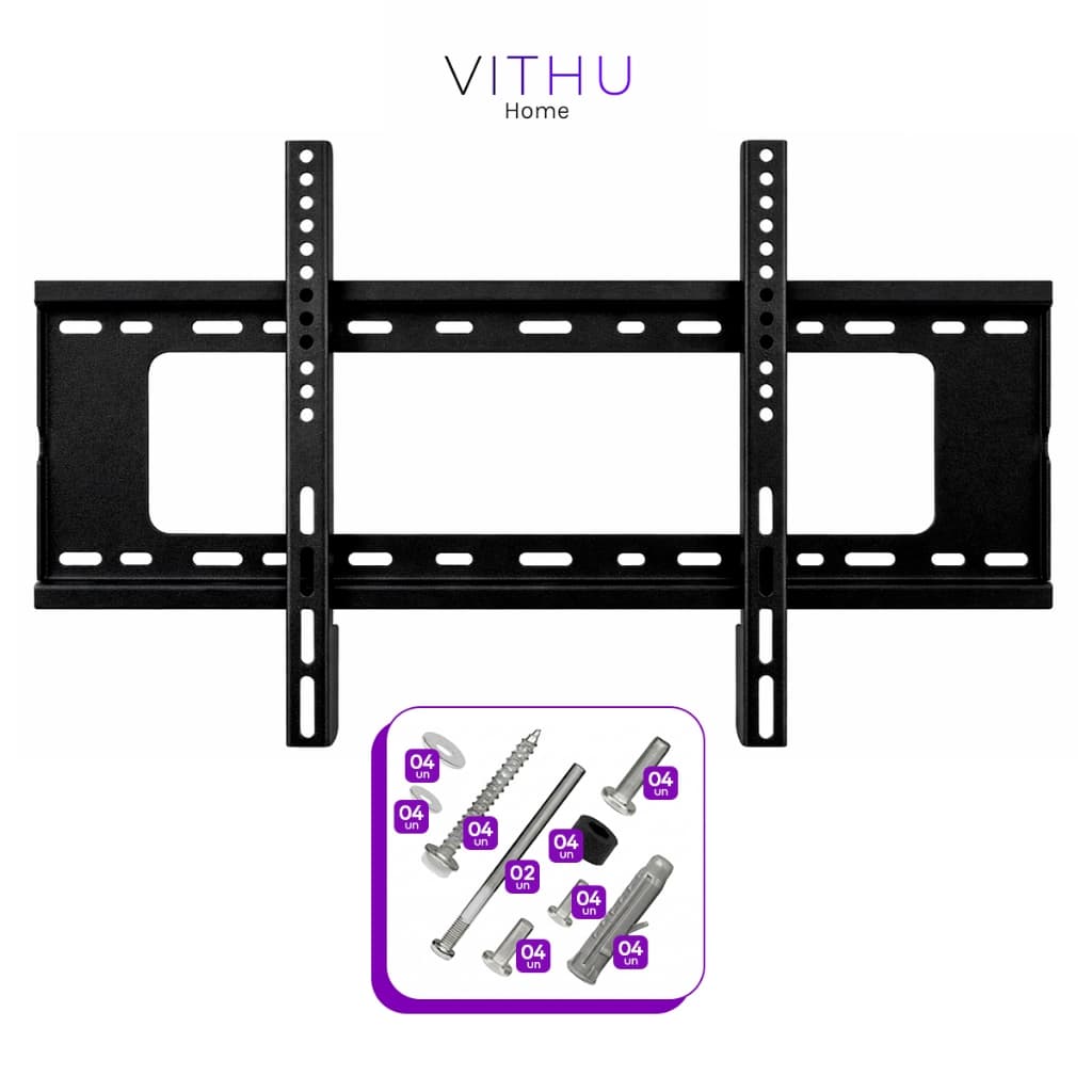 Suporte Televisão Parede Fixo Vithu Home Tv 40 A 85 Polegadas Suporta 70kg Com Parafusos Kit Instalação Manual Preto Ves