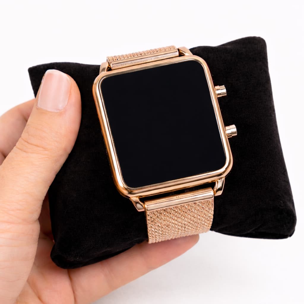Relógio Feminino Digital Rosé Luxo Elegante Quadrado Pulseira Ajustável Fashion