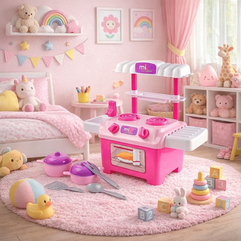 Brinquedo Infantil Cozinha Fogão Mini Cooker Com 14 Acessórios