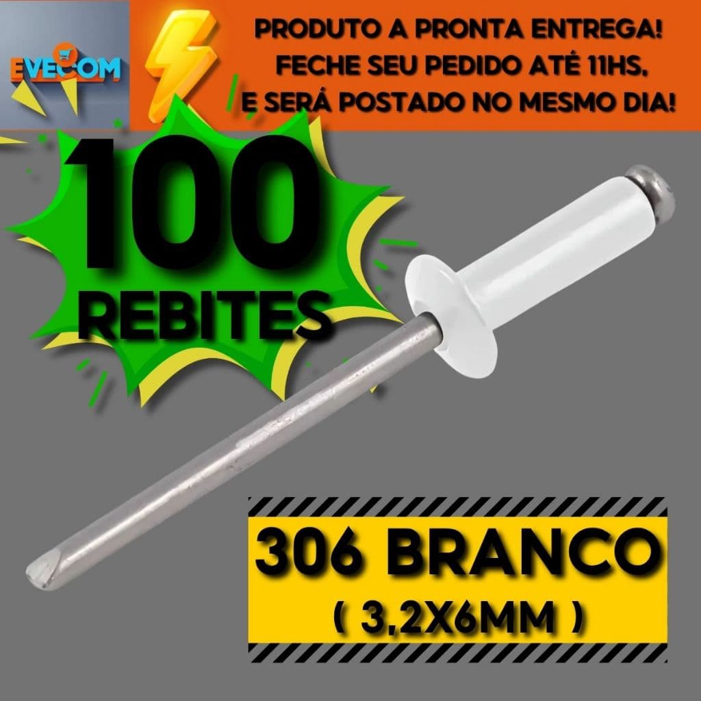 100 Unidades Rebite Repuxo Pop Alumínio Branco 306 (3,2mmx06mm)