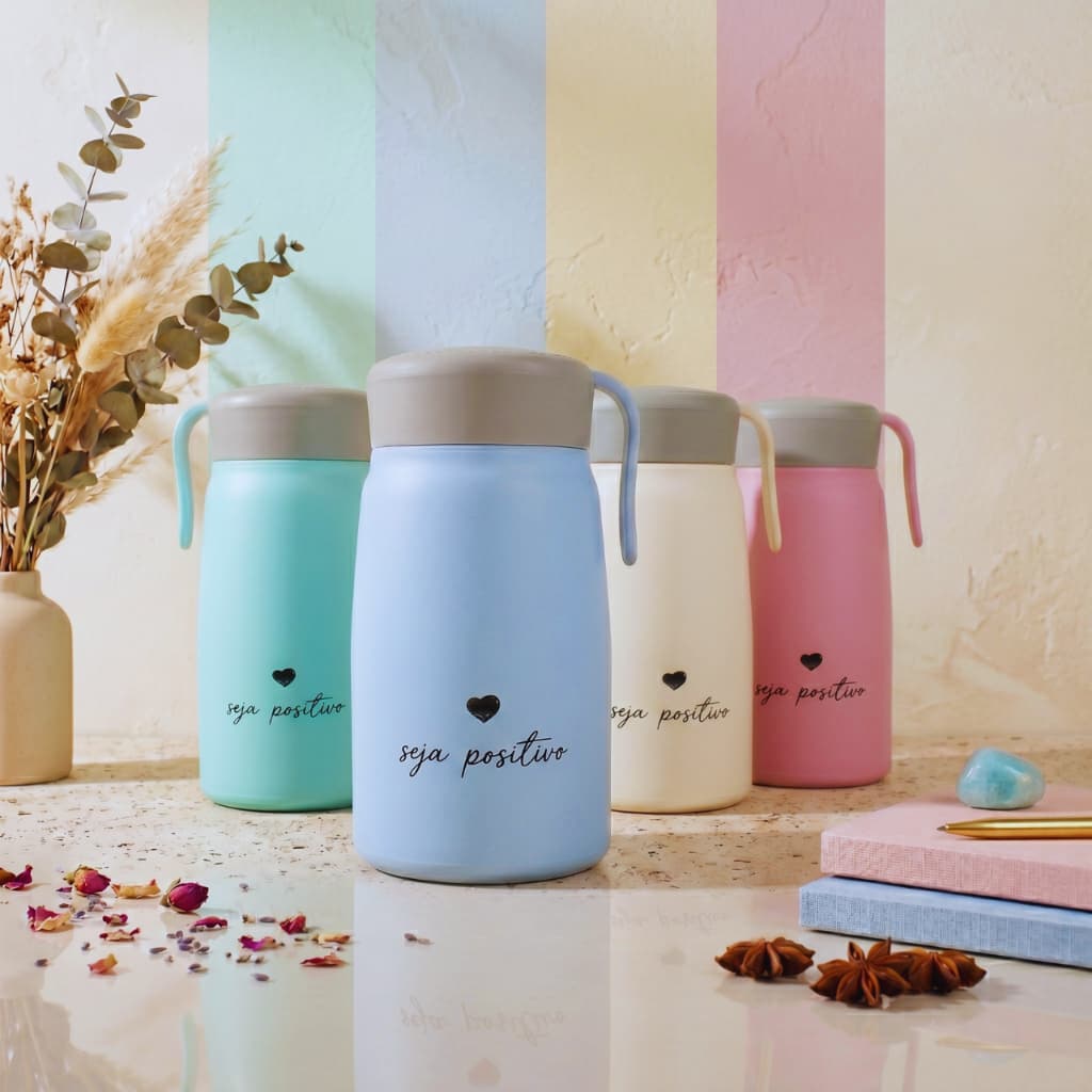 Garrafa Squeeze de Vidro Fosca 350ml Seja Positivo - Tampa Antivazamento para Água Café Chá