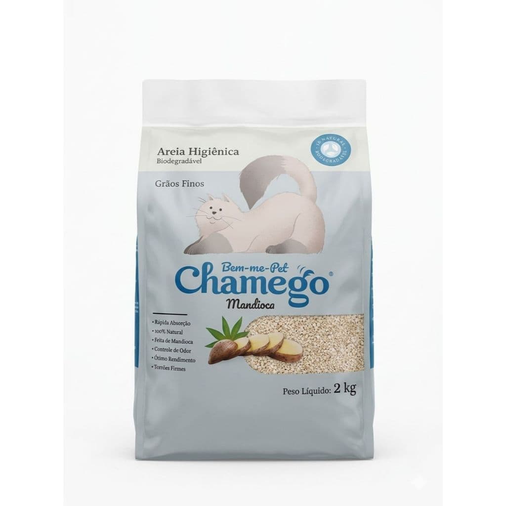 Areia de Gato Chamego 2kg | Mandioca Natural + Torrão Rápido + Controle de Odores